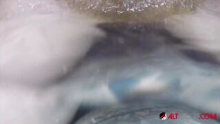 Skinny brunette Kendra Cole rides a cock in the bathtub