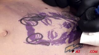 Vanessa Skye deepthroats a cock after getting tattooed